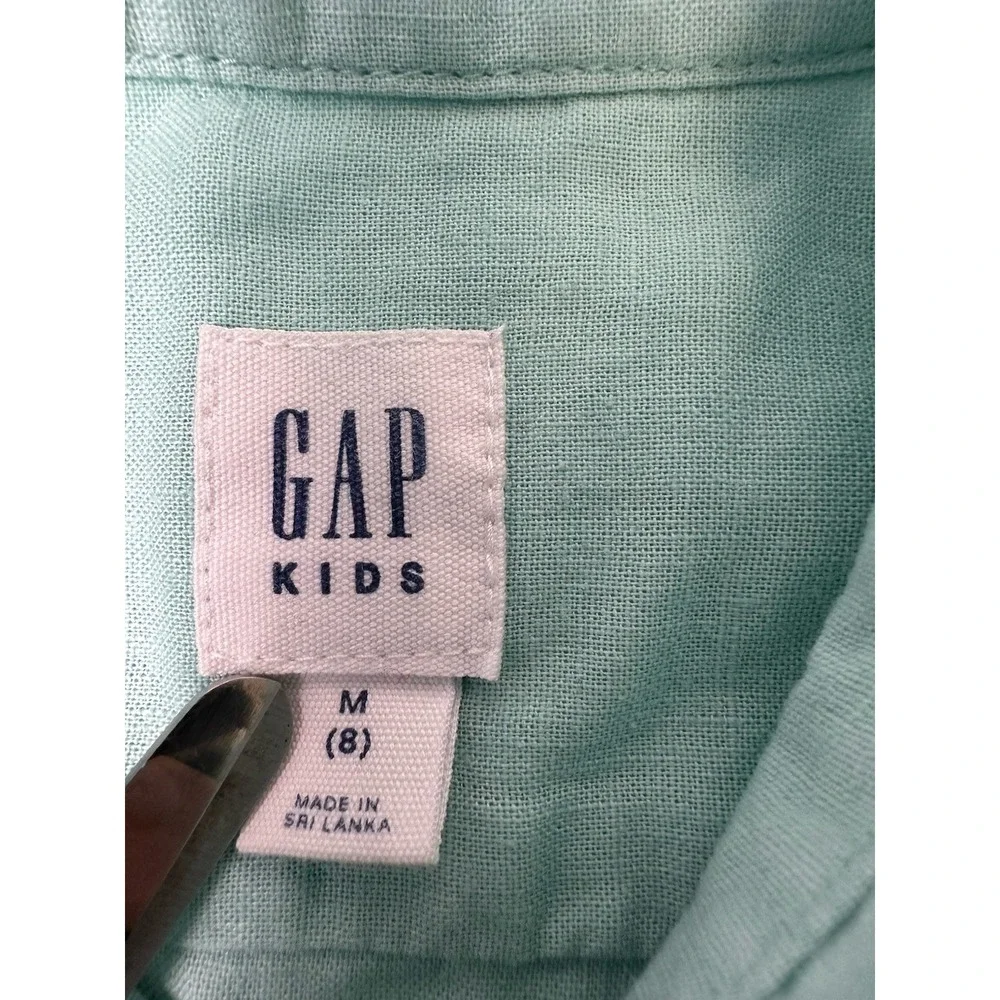Gap  Boyss Sz 8 Button Down Shirt Linen/Cotton Light Mint Green Color